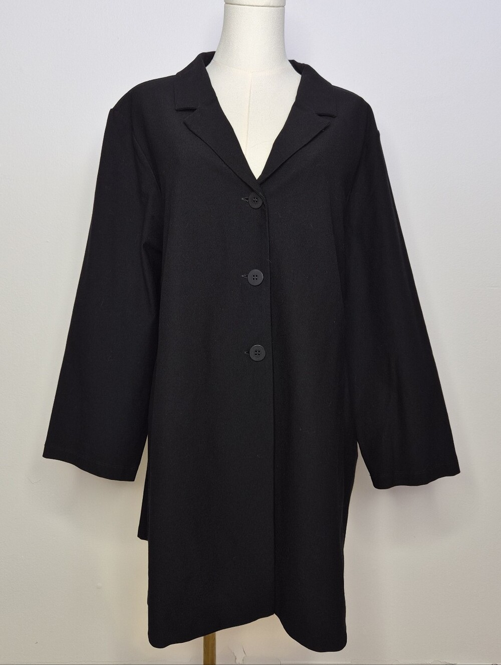 Eileen Fisher Woman Longline Button Up Black Knit Coat Blazer Jacket 3X Plus
